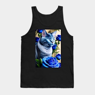 Fine Art Print Featuring a Beautiful British Shorthair and Blue Rose Tank Top